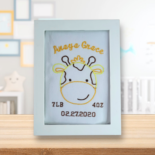 Giraffe Custom Embroidered Birth Announcement - Wall Art