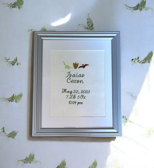 Dinosaurs Custom Embroidered Birth Announcement - Wall Art