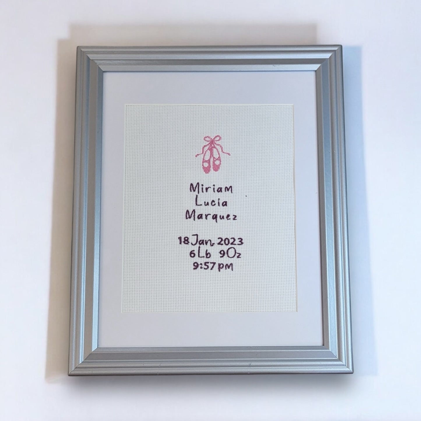 Ballet Shoes Custom Embroidered Birth Announcement - Wall Art