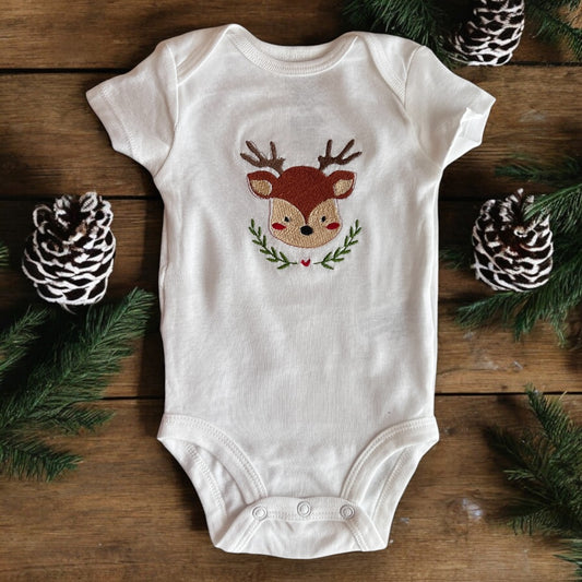 Embroidered Baby Boy Christmas Reindeer Onesie - Personalized Bodysuit - Christmas Baby Outfit - Baby Holiday Outfit - Christmas Bodysuit