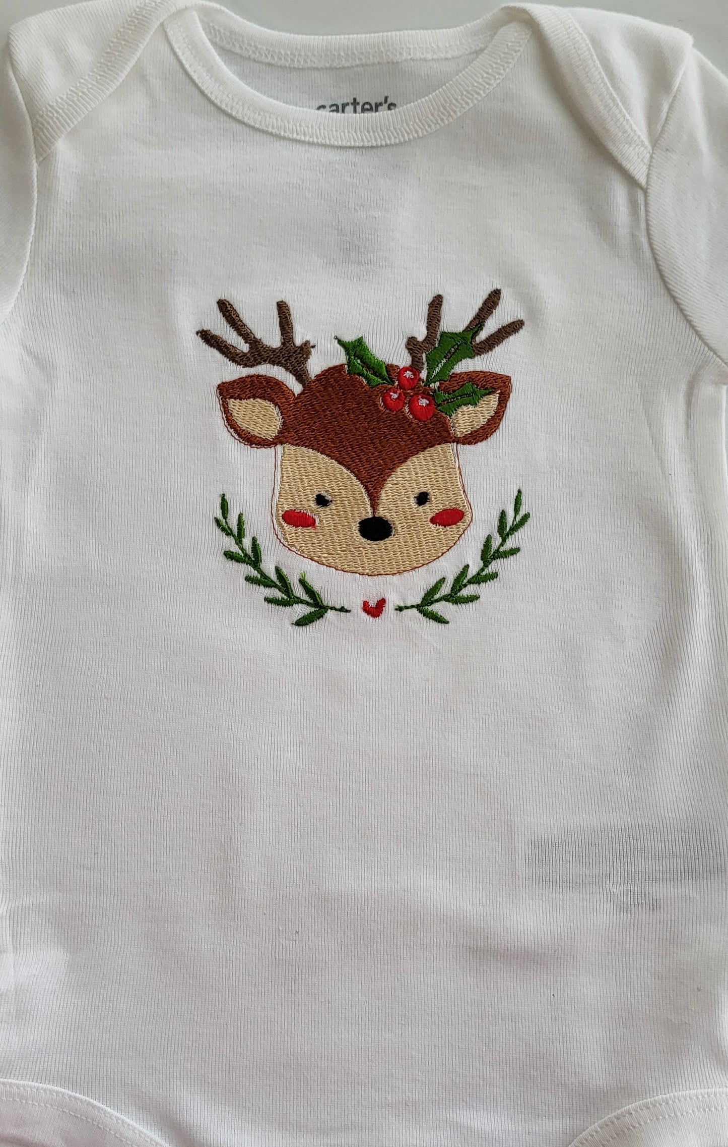 Embroidered Baby Girl Christmas Reindeer Onesie - Personalized Bodysuit - Christmas Baby Outfit - Baby Holiday Outfit - Christmas Bodysuit