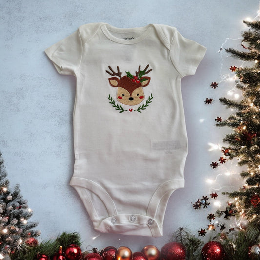 Embroidered Baby Girl Christmas Reindeer Onesie - Personalized Bodysuit - Christmas Baby Outfit - Baby Holiday Outfit - Christmas Bodysuit