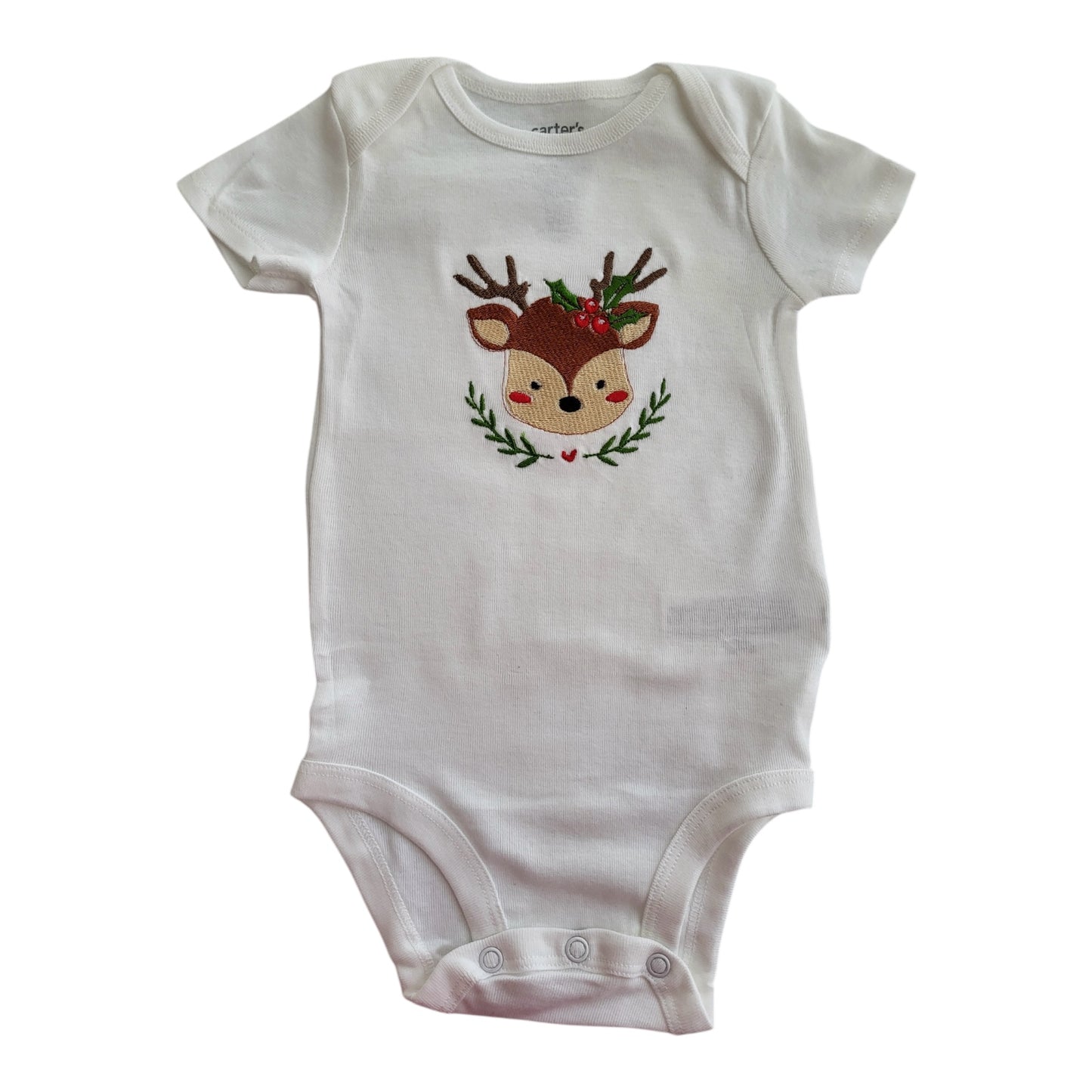 Embroidered Baby Girl Christmas Reindeer Onesie - Personalized Bodysuit - Christmas Baby Outfit - Baby Holiday Outfit - Christmas Bodysuit